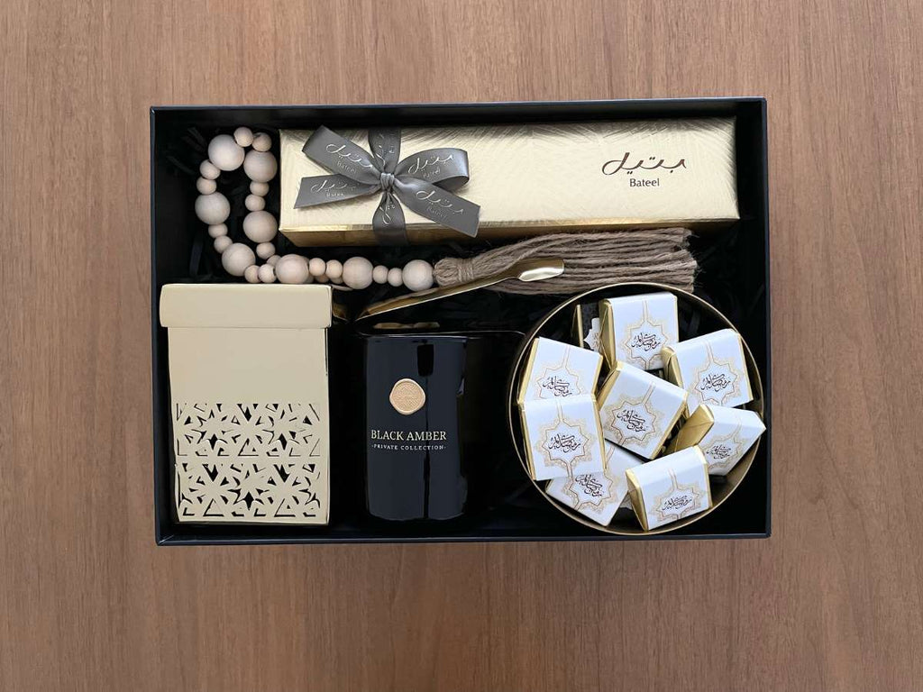 Luxury Ramadan Gift Box with Bateel Dates, Oud Candle & Chocolates