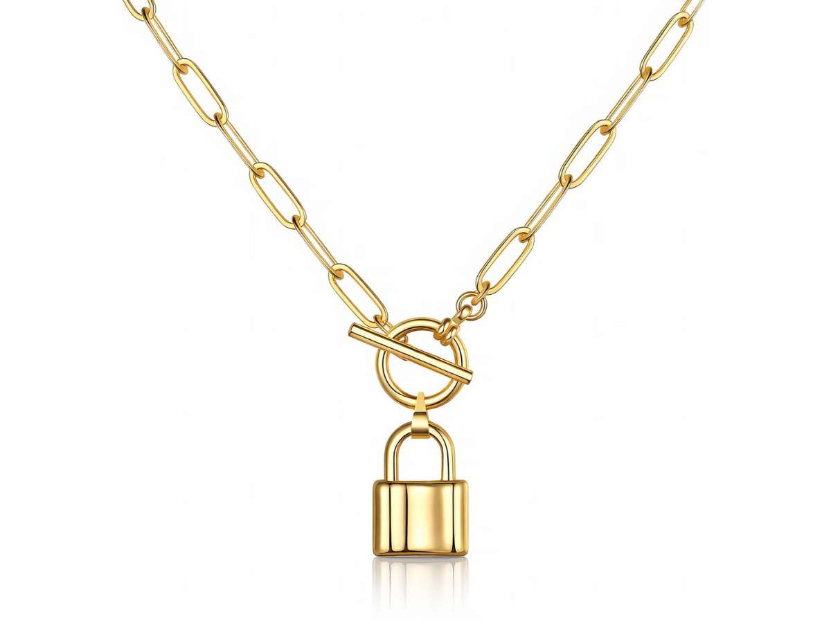 Gold Plated Lock Necklace 18K Stainless