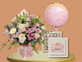 Ahla w Sahla Bil Banout bundle with Bouquet of flowers, it's a girl balloon, and chocolate box-Lebanon 