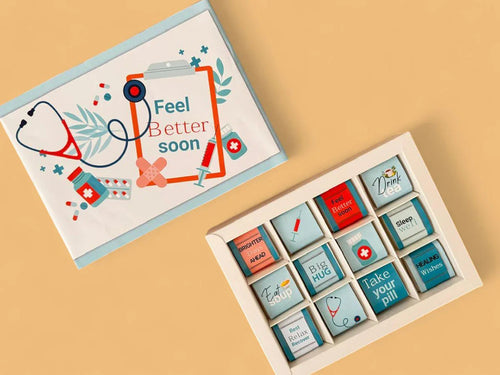 chocolate gift Dubai | milk chocolate box UAE | gourmet chocolate gift Dubai | 12 piece chocolate box Dubai | chocolate delivery Dubai | “Feel Better” chocolate | mixed flavour chocolate box UAE