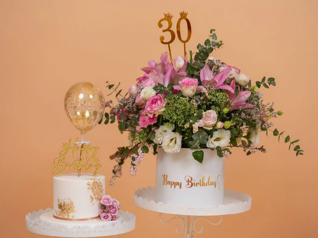Her Sweet Escape Bundle with flower box and birthday cake -Gift On Click Lebanon