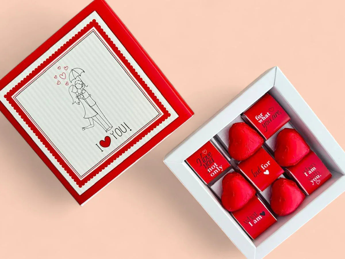 love chocolate box Dubai, chocolate gift box Dubai, I love you chocolate box UAE, milk chocolate gift Dubai, mixed flavour chocolate box UAE, romantic chocolate box Dubai, chocolate box with message Dubai, nuts & milk chocolate gift UAE