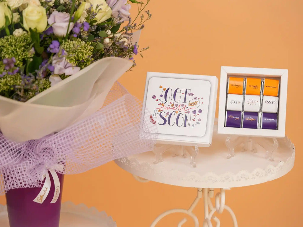 Sweet recovery bundle with 8-piece chocolate box and fresh flower arrangement-Gift On Click Lebanon