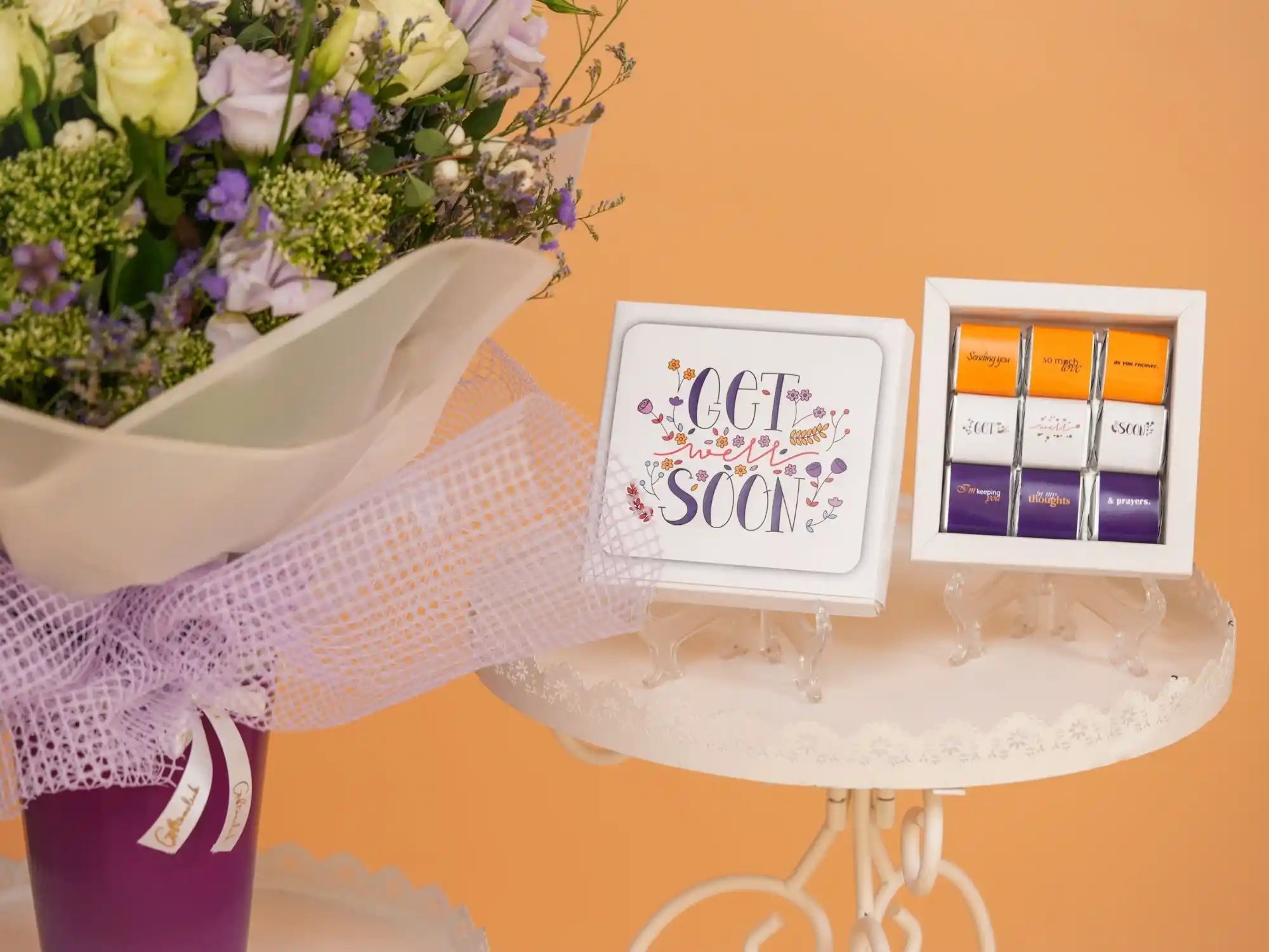 Sweet recovery bundle with 8-piece chocolate box and fresh flower arrangement-Gift On Click Lebanon