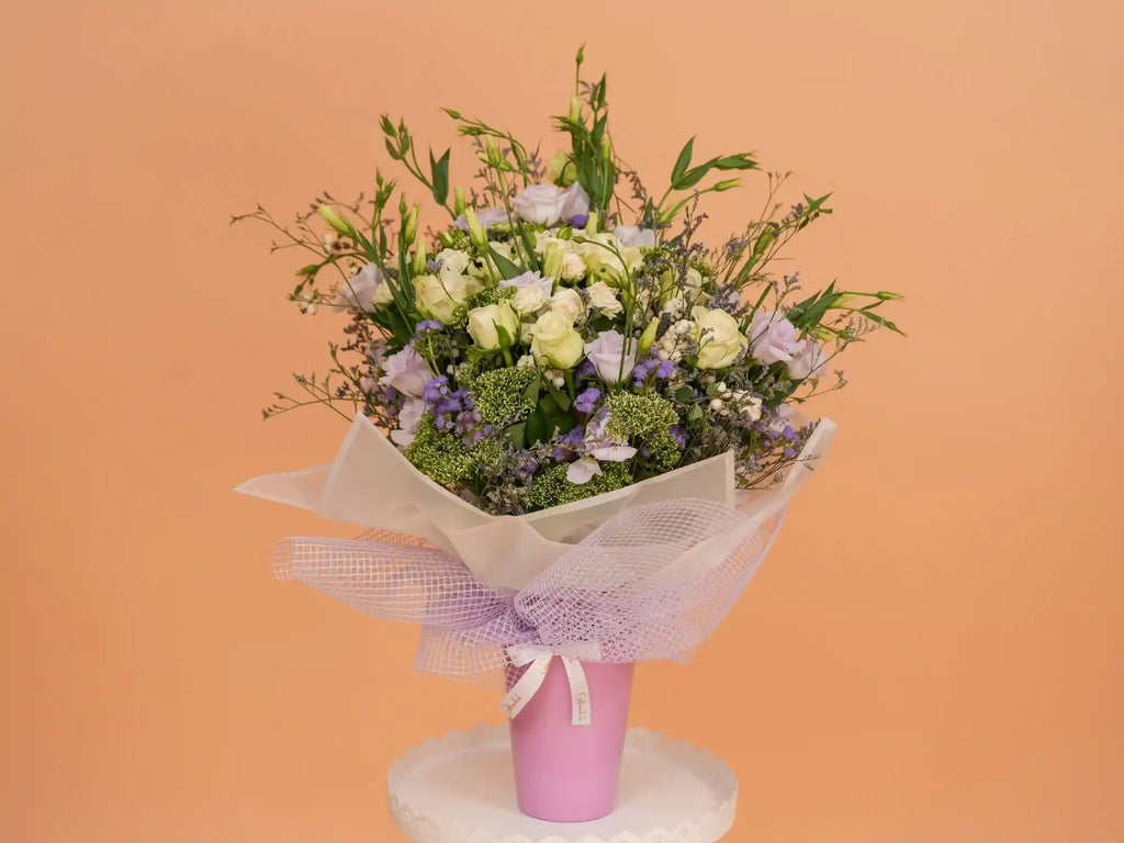 Sweet recovery bundle with 8-piece chocolate box and fresh flower arrangement-Gift On Click Lebanon