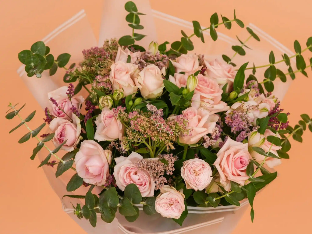 Welcome Baby Girl Bundle with 25-piece chocolate box and fresh flower arrangement- Gift On Click Lebanon