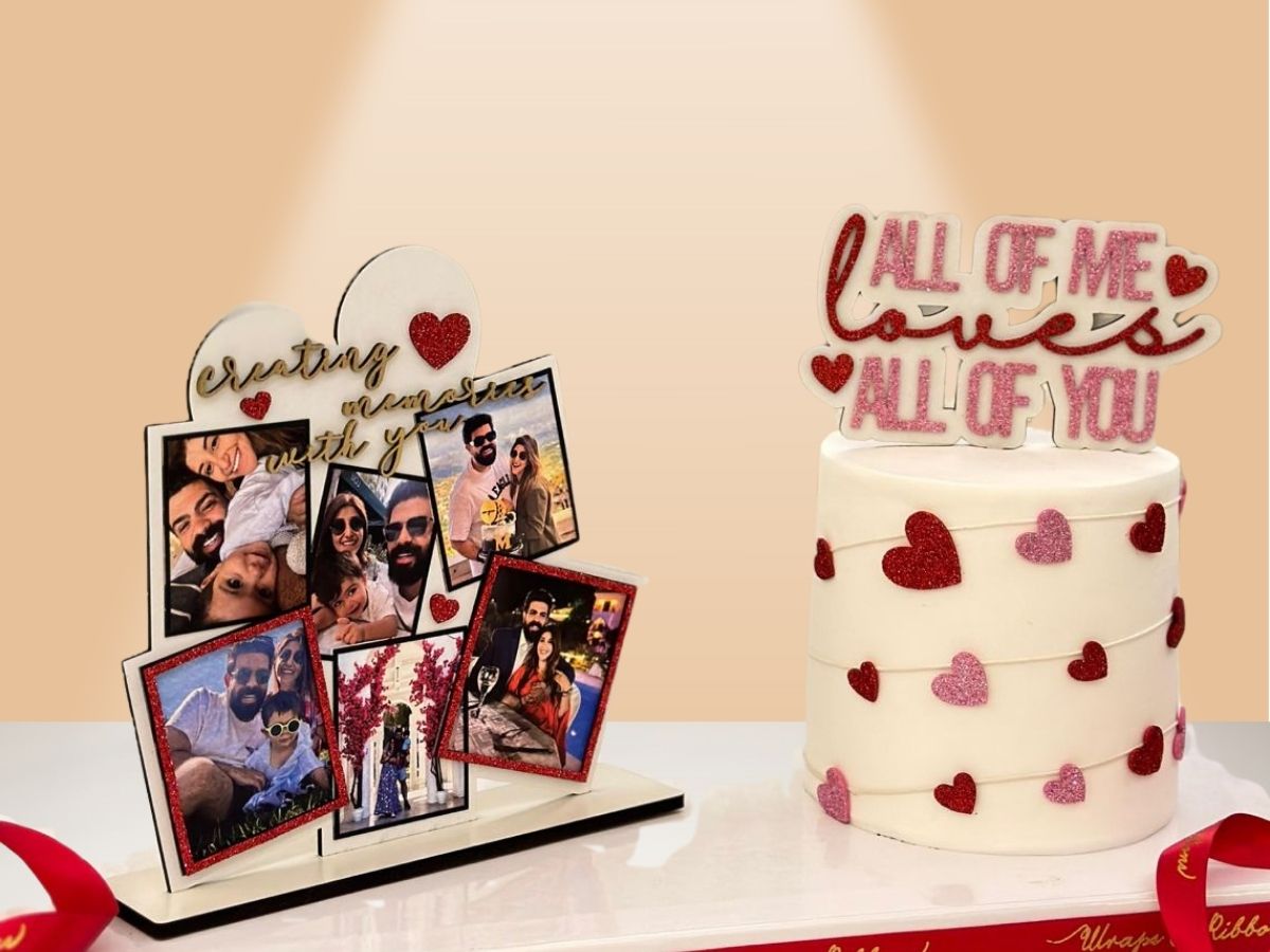 love cake with hearts and pictures