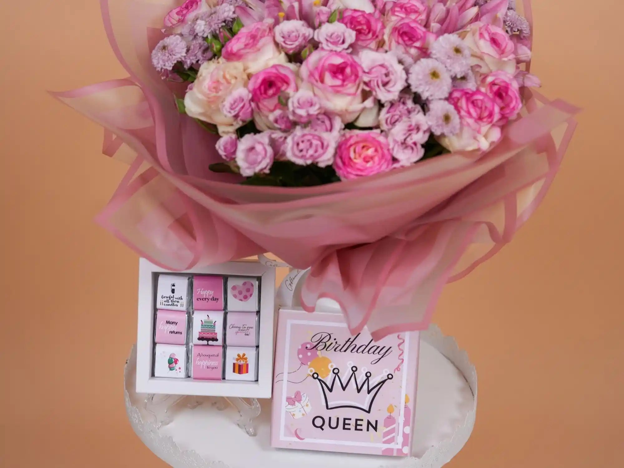 Front view of Birthday Queen Flower Bundle – elegant birthday flowers and gifts for women in Lebanon