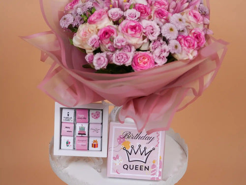Front view of Birthday Queen Flower Bundle – elegant birthday flowers and gifts for women in Lebanon