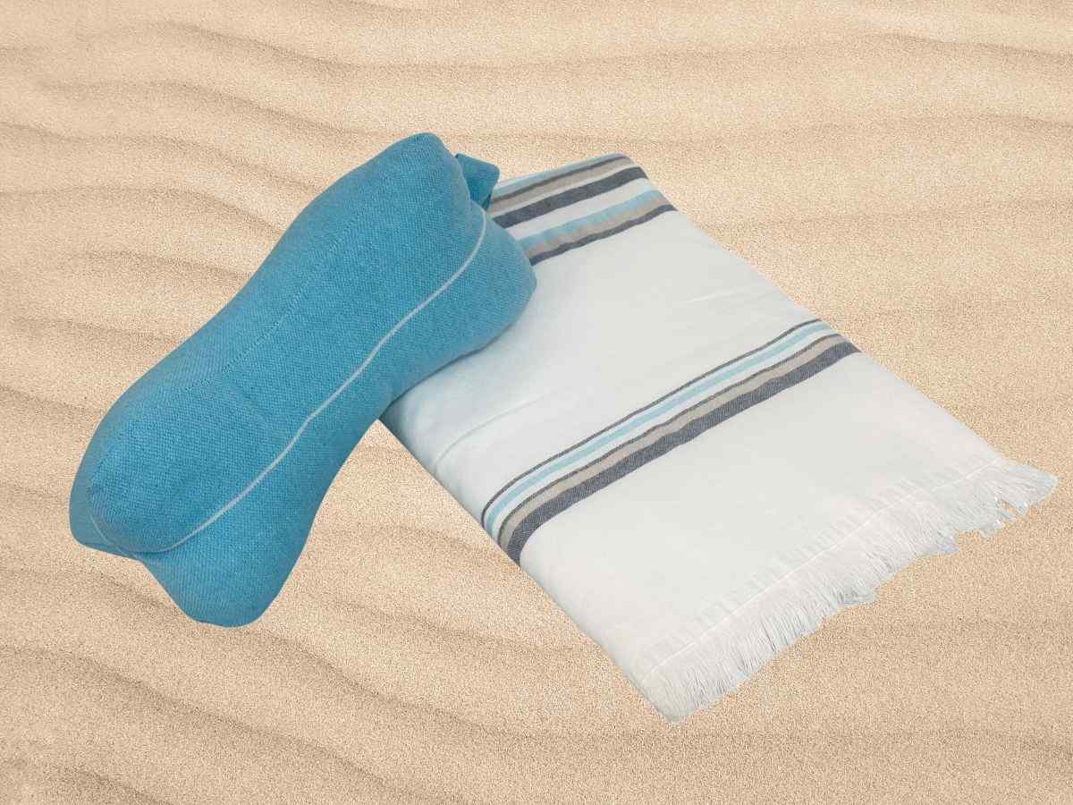 blue beach towel and pillow set for men