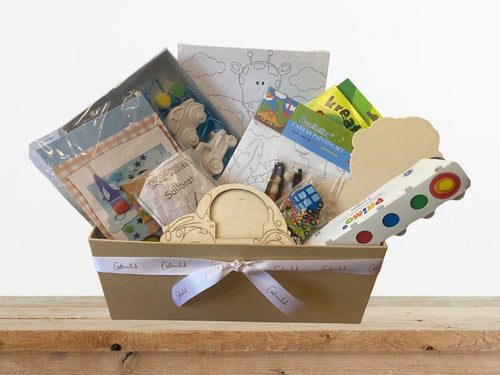 Gift basket with children's activities and toys 