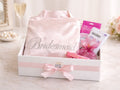 satin robe embroidered for bridesmaid with face masks, hair clip and team bride band