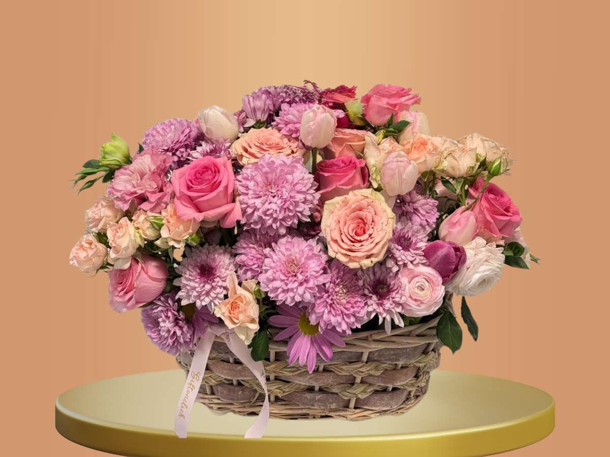 Bouquet of flowers in a basket