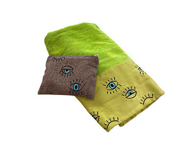 Green Evil Eye Beach Towel and Puch