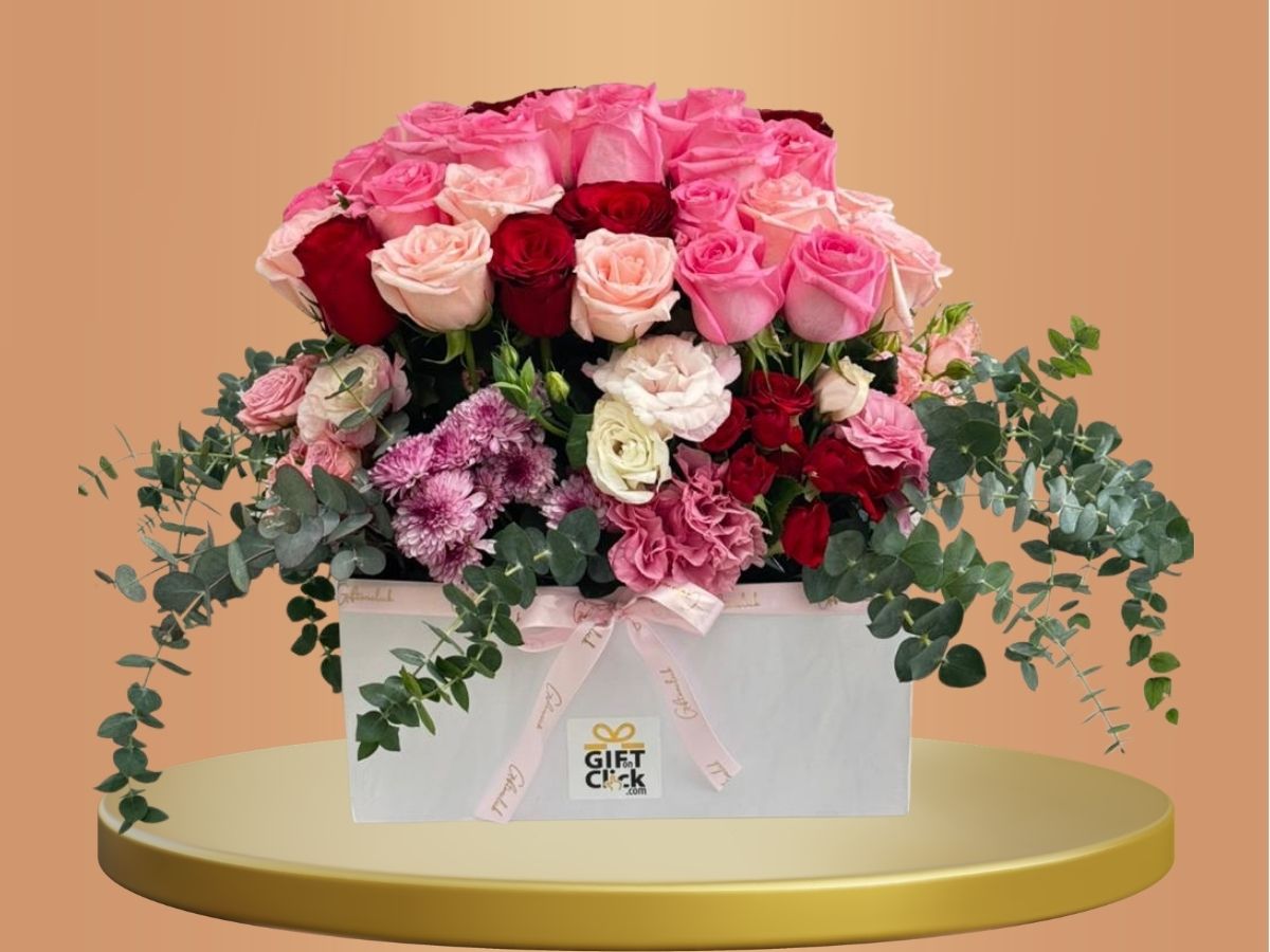 Floral Bliss Box with 36 premium roses, baby roses and chrysanthemums – Gift On Click Lebanon