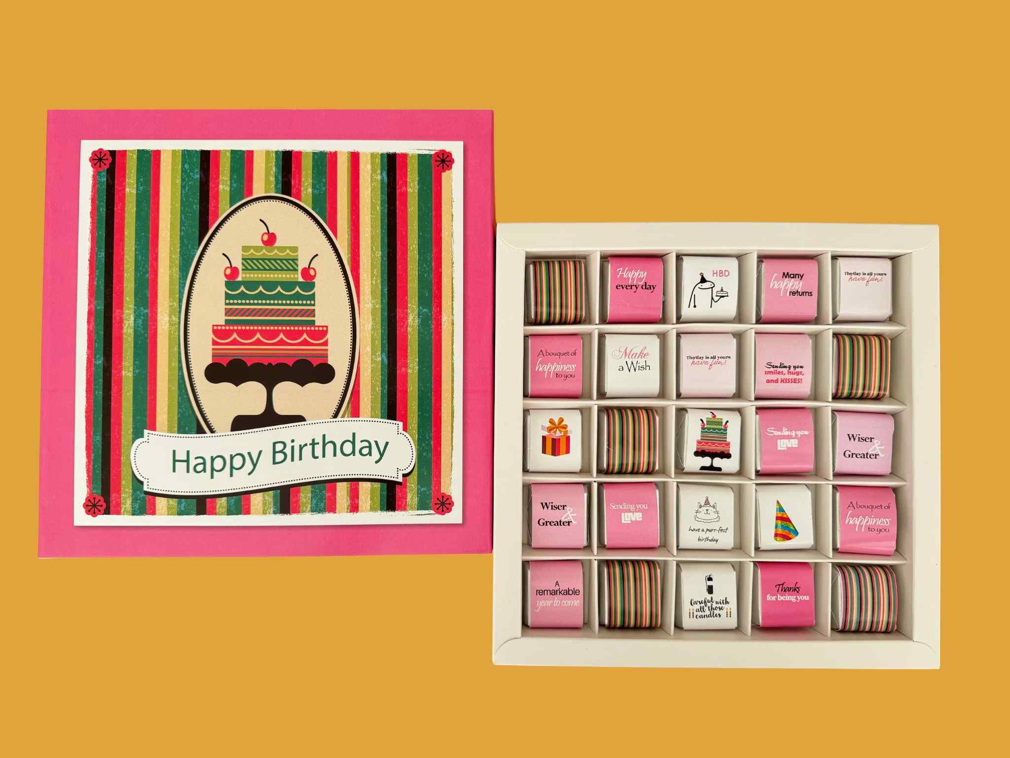 chocolate box wrapped in birthday messages