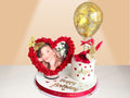 heart photo frame and cake