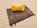 embroidered beach toel and pillow set in grey and yellow