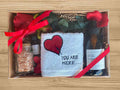 giftbox with love themed towel, himalayan salt, essential oil, body oil