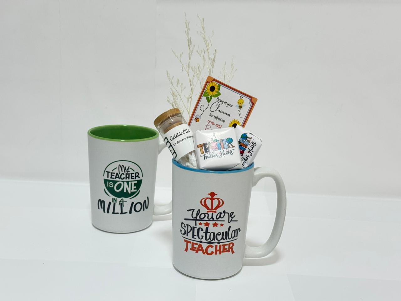 teachers mug with chocolates, tic tacs and card