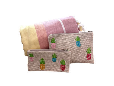 Pink Pineapple Towel and Pouches