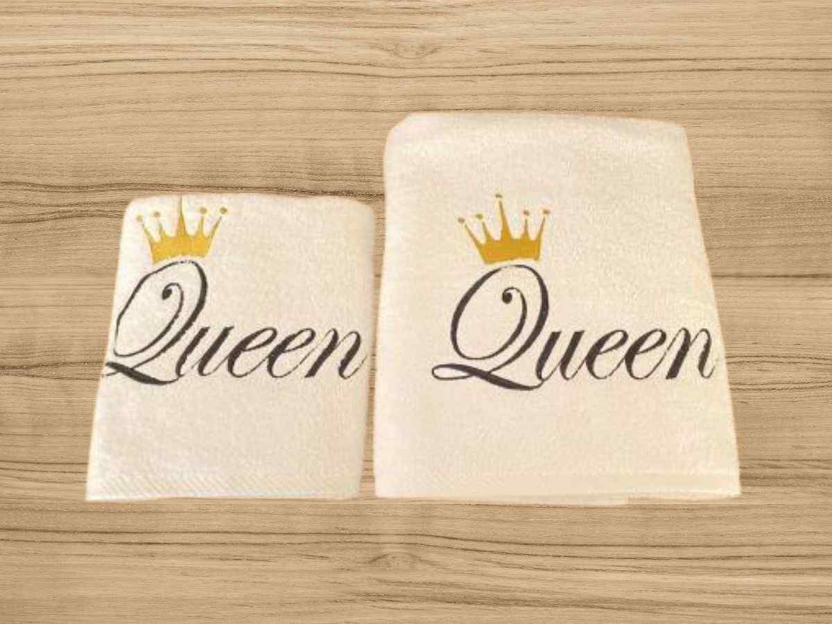 two queen embroidered towels