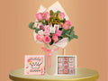 Queen birthday bundle with fresh pink roses bouquet and chocolate box delivery in Lebanon