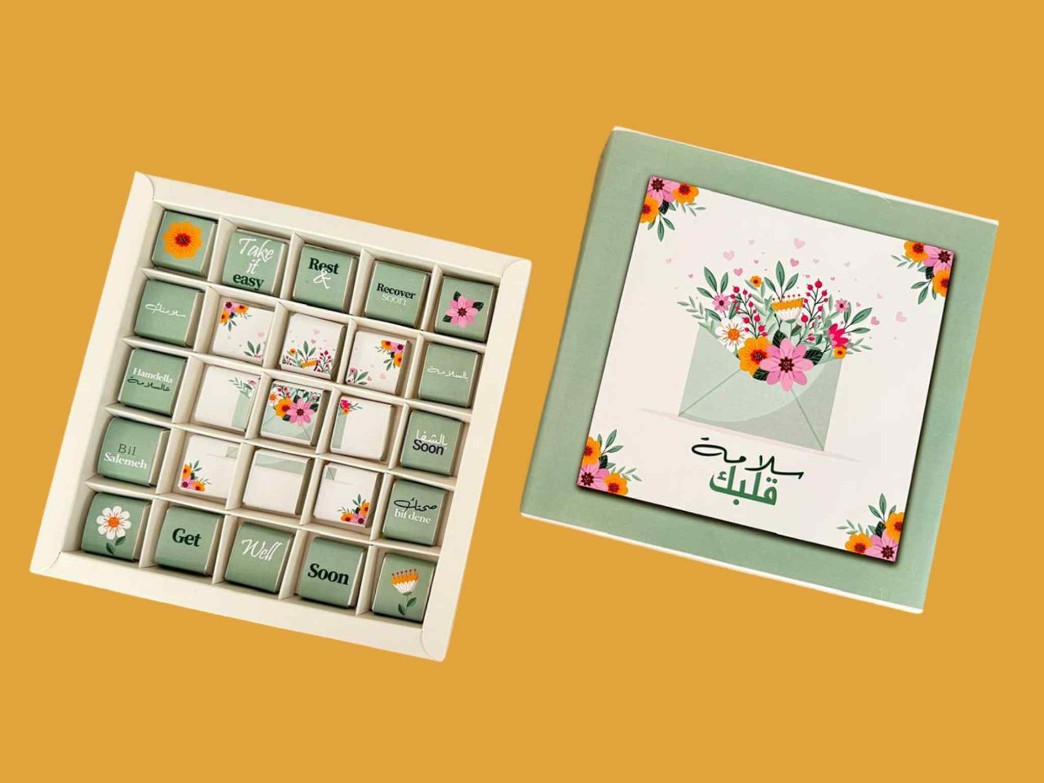 box of chocolates with get well soon messages