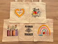 tote bags with educational-themed designs for teachers