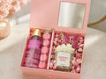 giftbox with scented candle, body mist and chocolates