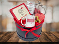 gift set with chocolate box, coffee blend, french press and coffee mug