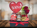 love giftbox with chocolates in jar, travel mug, roses, candle and heart board