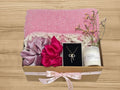 gift set with turkish towel, two hair scrunchies, gold plated necklace and body butter
