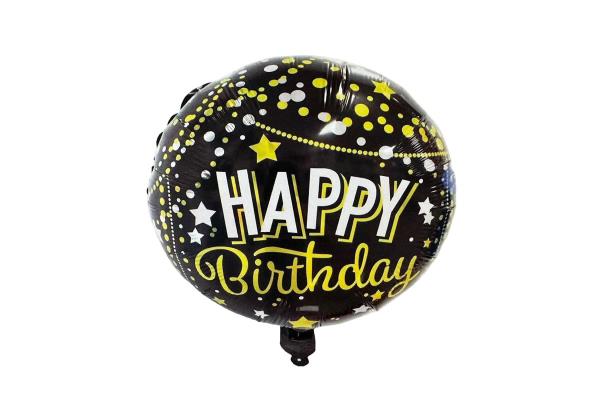 Black Happy Birthday Helium Round Balloon 