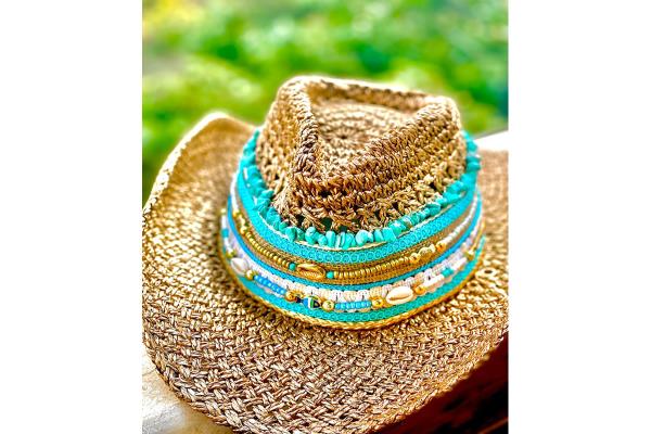 Turquoise Beads Straw Hat|Women Accessories