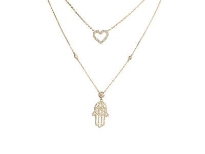Diamond Pendant "hand Of Fatima" With Gold Necklace