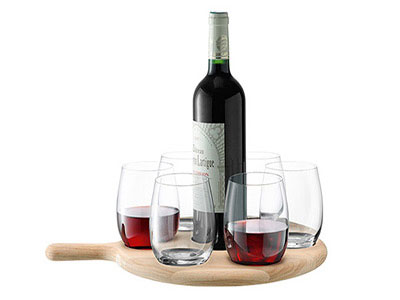Wine/water Serving Set 6 Glasses And Oak Paddle