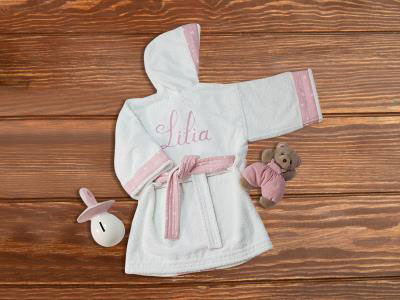 Baby Girl Bathrobe with Embroidered Name (0-3Y)