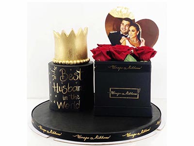 Best Husband Cake & Fresh Roses Box