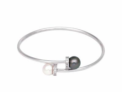 Black and White Natural Pearl Bracelet Sterling Silver