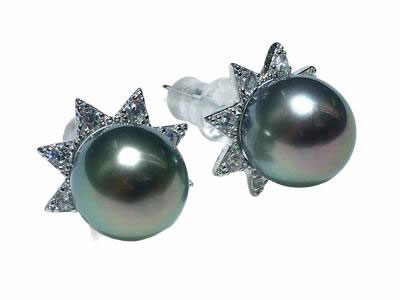 Black Tahitian Pearl Earrings Sterling Silver