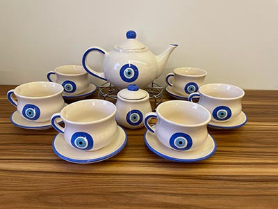 Hand Painted Ceramic Blue Eye Tea Set