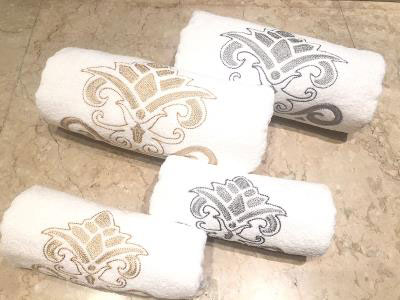 Gold & Silver Arabesque Set Of 4 Towels | Wedding Anniversary Present