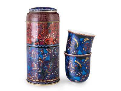 Tin Box With 2 Coffee Cups Porcelain Kashmir - 90ml