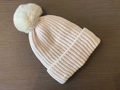 Beige Wool Hat with Pompom