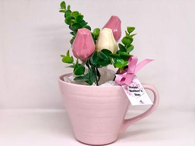 Big Mug Vase with 3 Chocolate Tulips|Mother