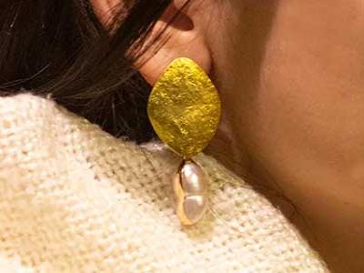 Golden Lozenge Earrings with Pearl