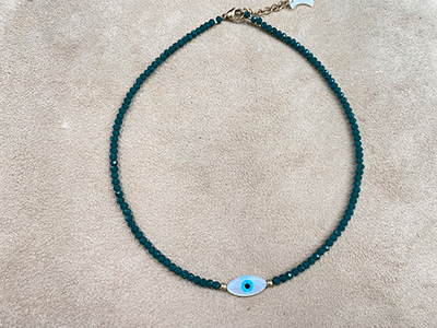 Green Beads Necklace with Eye
