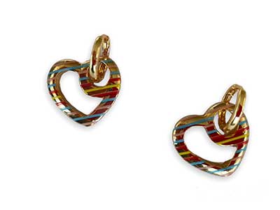 Heart Earrings with Colored Stripes 