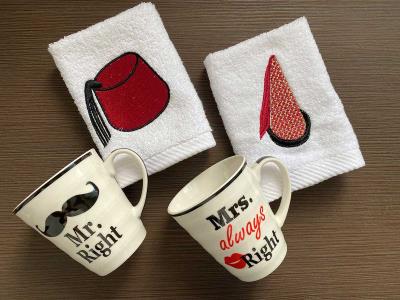 Set of 2Lebanese Tarboush mini towels & MR AND MRS mugs